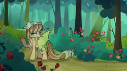 Size: 3200x1800 | Tagged: safe, artist:cursed soul, oc, oc only, butterfly, pegasus, pony, butterfly wings, complex background, female, flower, forest, original character do not steal, solo, wings
