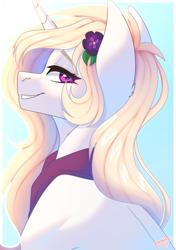 Size: 2760x3920 | Tagged: safe, artist:honeybbear, oc, oc only, pony, unicorn, bust, female, gradient background, high res, mare, portrait, solo