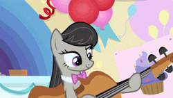 Size: 498x280 | Tagged: safe, screencap, octavia melody, earth pony, pony, a horse shoe-in, g4, season 9, animated, cello, cute, female, gif, happy, loop, mare, musical instrument, smiling, solo, stunned, tavibetes