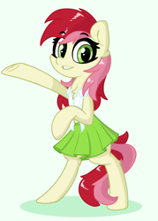 Size: 2500x3500 | Tagged: safe, artist:fakkajohan, roseluck, earth pony, pony, g4, bipedal, blouse, clothes, female, high res, looking at you, open mouth, open smile, simple background, skirt, smiling, solo