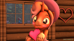 Size: 1920x1080 | Tagged: safe, artist:christian69229, oc, oc only, oc:peaches, pony, unicorn, 3d, blushing, commission, heart, horn, male, smiling, source filmmaker, stallion, unicorn oc, ych result