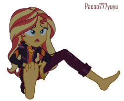 Size: 794x650 | Tagged: safe, artist:paco777yuyu, edit, edited screencap, screencap, sunset shimmer, human, equestria girls, g4, background removed, barefoot, feet, female, fetish, foot fetish, night, simple background, sitting, soles, solo, sunset, transparent background