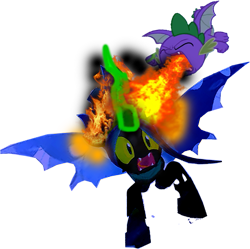 Size: 759x756 | Tagged: safe, color edit, edit, edited screencap, editor:incredibubbleirishguy, screencap, queen chrysalis, spike, changeling, changeling queen, dragon, g4, the ending of the end, attack, background removed, burning, colored, dark, fight, fire, fire breath, not a vector, on fire, pain, payback, retaliation, screaming, simple background, transparent background, ultimate chrysalis, winged spike, wings