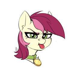 Size: 1500x1500 | Tagged: safe, artist:jewellier, roseluck, pony, g4, bust, collar, commissioner:doom9454, cute, pet tag, pony pet, portrait, pure unfiltered evil, rosepet, simple background, solo, tongue out, transparent background
