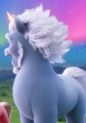 Size: 1351x1921 | Tagged: safe, screencap, alphabittle blossomforth, pony, unicorn, g5, my little pony: a new generation, beard, cropped, facial hair, fluffy, glowing, glowing horn, happy, horn, looking at someone, male, male focus, offscreen character, open mouth, open smile, smiling, solo focus, stallion, teeth