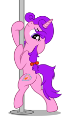 Size: 3405x6050 | Tagged: safe, artist:equestria secret guard, oc, oc only, oc:candlelight warmth, pony, unicorn, butt, female, horn, looking at you, mare, plot, pole, pole dancing, sexy, simple background, solo, stripper pole, transparent background, unicorn oc