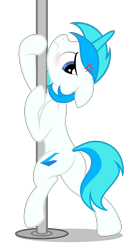 Size: 3075x5551 | Tagged: safe, artist:equestria secret guard, oc, oc only, oc:lywings, pony, unicorn, blushing, butt, horn, looking at you, male, plot, pole, pole dancing, sexy, simple background, solo, stallion, stripper pole, transparent background, unhappy, unicorn oc