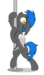 Size: 3377x5760 | Tagged: safe, artist:equestria secret guard, oc, oc only, oc:west wind, bat pony, pony, bat pony oc, butt, female, horn, looking at you, mare, plot, pole, pole dancing, sexy, simple background, solo, stripper pole, transparent background