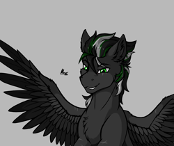 Size: 1300x1090 | Tagged: safe, artist:monolith_skyline, oc, oc only, oc:monolith_skyline, pegasus, pony, male, pegasus oc, simple background, smiling, spread wings, stallion, wings