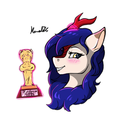 Size: 736x729 | Tagged: safe, artist:monolith_skyline, oc, oc only, oc:ryuko po, kirin, female, kirin oc, lidded eyes, magic, mare, simple background, smiling, solo, transparent background, trophy