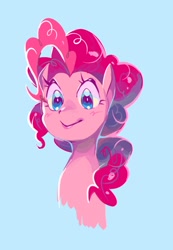 Size: 766x1106 | Tagged: safe, artist:drizzlingprince, pinkie pie, earth pony, pony, g4, blue background, bust, female, mare, simple background, smiling, solo