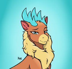 Size: 797x770 | Tagged: safe, artist:monolith_skyline, velvet (tfh), deer, reindeer, them's fightin' herds, community related, ears, ears up, female, gradient background, horns, lidded eyes, looking at you, signature, smiling