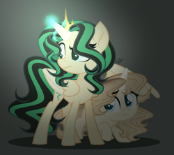 Size: 2412x2144 | Tagged: safe, artist:alinamandarina, artist:lunerymish, oc, oc only, oc:dominica thorsdottir, oc:luneria sparkle, alicorn, pony, base used, duo, female, high res, mare, parent:jane foster, parent:loki laufeyson, parent:oc:twivine sparkle, parent:thor odinson, protecting