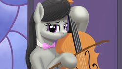 Size: 3840x2160 | Tagged: safe, artist:stellardust, octavia melody, earth pony, pony, g4, 4k, bow, bowtie, cello, female, high res, looking at you, mare, musical instrument, smiling, solo