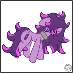 Size: 2000x2000 | Tagged: safe, artist:dice-warwick, oc, oc only, oc:fizzy fusion pop, pony, unicorn, curly hair, female, hair over eyes, high res, highlights, long mane, long tail, mare, messy mane, simple background, slave, slave collar, solo, tail, transparent background