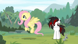 Size: 1920x1080 | Tagged: safe, artist:jfrxd, fluttershy, oc, oc:jfrxd, pegasus, pony, g4, animated, female, femboy, indonesia, male, mare, no sound, shipping, show accurate, webm