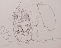 Size: 2048x1631 | Tagged: safe, artist:pony quarantine, oc, oc only, oc:dr.frakenmare, earth pony, goo, pony, eyeball, female, glasses, grayscale, looking down, mare, monochrome, pencil drawing, sketch, solo, traditional art