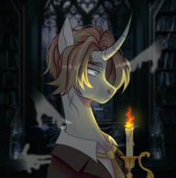 Size: 1520x1533 | Tagged: safe, artist:cursed soul, pony, unicorn, candle, complex background, original character do not steal, solo