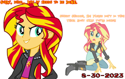 Size: 1556x984 | Tagged: safe, artist:evilasio, sunset shimmer, oc:evil sunset shimmer, human, equestria girls, g4, alternate universe, bad end, begging, character derailment, dated, decision, face heel turn, face-heel turn, goodbye, let the past burn, sacrifice, simple background, threatening, traitor, transparent background, villain protagonist