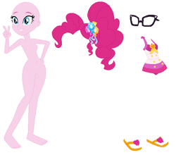 Size: 620x546 | Tagged: safe, artist:lordsfrederick778, artist:selenaede, pinkie pie, human, equestria girls, g4, alternate design, base used, clothes, one-piece swimsuit, sandals, simple background, solo, swimsuit, swimsuit swap, white background