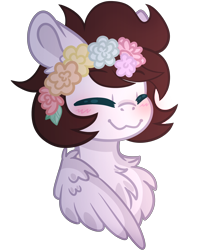 Size: 4216x5189 | Tagged: safe, artist:kittiebases, artist:saverpon3, oc, oc only, oc:markey malarkey, pegasus, pony, :3, base used, blushing, bust, chest fluff, crossover, cute, floral head wreath, flower, ponified, portrait, simple background, solo, the mark side, transparent background
