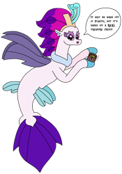 Size: 1669x2389 | Tagged: safe, artist:supahdonarudo, queen novo, seapony (g4), g4, my little pony: the movie, dialogue, holding, simple background, speech bubble, spongebob squarepants, talking to viewer, text, transparent background, treasure chest