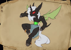 Size: 4749x3358 | Tagged: safe, artist:zwmushak, oc, oc only, changeling, pony, semi-anthro, green changeling, male, sketch, solo