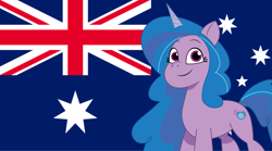 Size: 3485x1936 | Tagged: safe, artist:edy_january, artist:prixy05, izzy moonbow, pony, unicorn, g5, my little pony: tell your tale, australia, australian, australian flag, flag, simple background, solo, vector used, vulgar description, wallpaper