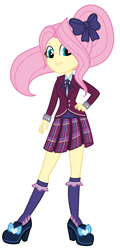 Size: 952x1984 | Tagged: safe, artist:sarahalen, fluttershy, human, equestria girls, g4, my little pony equestria girls: friendship games, alternate universe, base used, clothes, clothes swap, crystal prep academy uniform, female, role reversal, school uniform, simple background, solo, white background