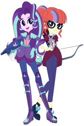 Size: 409x612 | Tagged: safe, artist:sarahalen, moondancer, starlight glimmer, human, equestria girls, g4, my little pony equestria girls: friendship games, alternate universe, archery, clothes, clothes swap, crystal prep academy uniform, duo, duo female, equestria girls-ified, female, glasses, role reversal, school uniform, simple background, white background