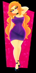 Size: 1000x2000 | Tagged: safe, artist:xan-gelx, adagio dazzle, human, equestria girls, g4, arm behind back, arm behind head, breasts, choker, clothes, dress, female, lidded eyes, looking at you, reasonably sized breasts, shoes, smiling, smiling at you