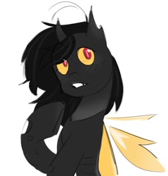 Size: 792x830 | Tagged: safe, artist:madence, oc, oc only, changeling, pony, cute, digital art, female, mare, simple background, solo, yellow changeling