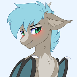 Size: 4000x4000 | Tagged: safe, artist:pesty_skillengton, oc, oc only, bat pony, pony, bust, chest fluff, cute, embarrassed, male, simple background, sketch, solo, stallion, white background, wings
