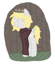 Size: 717x838 | Tagged: safe, artist:castafae, derpy hooves, pegasus, pony, g4, alternate hairstyle, clothes, female, food, muffin, simple background, solo, sweater, transparent background, younger