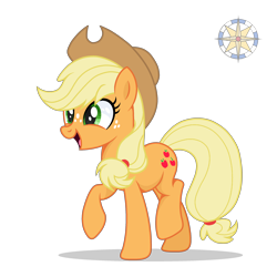 Size: 2500x2500 | Tagged: safe, artist:r4hucksake, applejack, earth pony, pony, g4, applejack's hat, cowboy hat, cute, female, freckles, green eyes, hat, high res, jackabetes, mare, open mouth, simple background, smiling, solo, standing on two hooves, transparent background, watermark