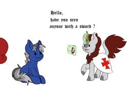 Size: 4879x3392 | Tagged: safe, artist:noxi1_48, oc, oc only, oc:holy sword, kirin, pony, unicorn, daily dose of friends, duo, simple background, white background