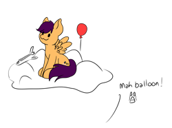 Size: 4040x3003 | Tagged: safe, artist:noxi1_48, oc, pegasus, pony, daily dose of friends, balloon, cloud, offscreen character, on a cloud, simple background, sitting, solo, transparent background