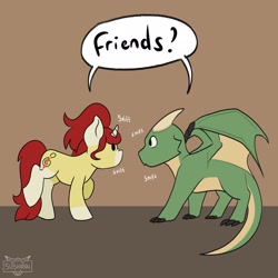 Size: 2048x2048 | Tagged: safe, artist:noxi1_48, oc, oc only, oc:treble pen, dragon, pony, unicorn, daily dose of friends, duo, friends, high res, sniffing