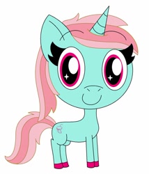 Size: 720x841 | Tagged: safe, artist:bellap, fizzleshake, fizzy, pony, unicorn, g1, big eyes, blind bag pony, eyebrows, eyebrows visible through hair, eyelashes, looking at you, simple background, smiling, smiling at you, solo, toy interpretation, white background