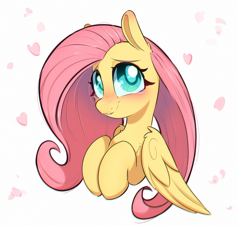[big eyes,blushing,bust,cute,female,fluttershy,heart,looking at you,mare,pegasus,pony,safe,simple background,solo,white background,shyabetes,smiling,floating heart,smiling at you,teary eyes,artist:inkypuso]