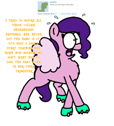 Size: 3023x3351 | Tagged: safe, artist:professorventurer, pipp petals, pegasus, pony, series:ask pippamena, g5, chest fluff, flashback, high res, implied pregnancy, raised leg, roller skates, scared, shenanigans, simple background, skates, solo, unstable, white background