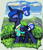 Size: 304x357 | Tagged: safe, artist:maretian, princess luna, alicorn, pony, g4, clothes, cloud, cute, female, grass, grass field, hair bun, hawaiian shirt, lunabetes, mare, mountain, mountain range, shirt, side view, sky, smiling, solo, tail, tail bun, walking