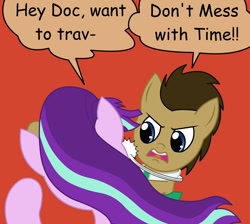 Size: 1103x990 | Tagged: safe, artist:artattax, doctor whooves, starlight glimmer, time turner, earth pony, pony, unicorn, g4, the cutie re-mark, abuse, batman slaps robin, doctor who, doctor whooves is not amused, duo, glimmerbuse, hilarious in hindsight, male, meme, my parents are dead, red background, shipping denied, simple background, slapping, stallion, starlight gets what's coming to her, the doctor, time travel, time travel glimmer, unamused