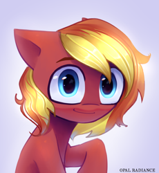 Size: 2506x2724 | Tagged: safe, artist:opal_radiance, oc, oc only, oc:bramble berry, earth pony, pony, earth pony oc, eyebrows, high res, looking at you, male, shy, shy smile, signature, simple background, smiling, smiling at you, solo, stallion, white background