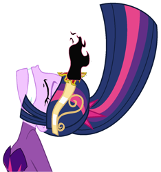Size: 1066x1138 | Tagged: safe, artist:sarahalen, twilight sparkle, human, equestria girls, g4, my little pony equestria girls, alternate universe, base used, black magic, crown, eyes closed, female, gritted teeth, jewelry, mid-transformation, midnight sparkle, ponytail, regalia, role reversal, simple background, solo, teeth, transformation, white background
