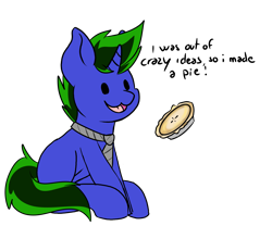 Size: 2405x2000 | Tagged: safe, artist:noxi1_48, oc, pony, unicorn, daily dose of friends, food, high res, necktie, open mouth, open smile, pie, simple background, sitting, smiling, solo, transparent background