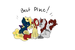 Size: 6000x4000 | Tagged: safe, artist:noxi1_48, oc, oc only, oc:alpha omega, oc:holy sword, oc:treble pen, alicorn, kirin, pony, unicorn, daily dose of friends, alicorn oc, horn, open mouth, open smile, simple background, sitting, smiling, transparent background, trio, wings