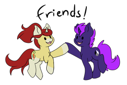 Size: 3836x2564 | Tagged: safe, artist:noxi1_48, oc, oc only, oc:treble pen, pony, unicorn, daily dose of friends, duo, friends, high res, hoofbump, open mouth, open smile, simple background, smiling, transparent background