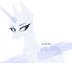 Size: 2000x1753 | Tagged: safe, artist:annger, alicorn, pony, base, concave belly, cyrillic, ear fluff, eyebrows, eyelashes, half body, lidded eyes, limited palette, looking sideways, neck fluff, one wing out, quadrupedal, russian, signature, simple background, slender, thin, white background, wings