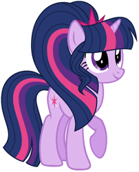 Size: 1048x1296 | Tagged: safe, artist:sarahalen, twilight sparkle, pony, unicorn, g4, alternate hairstyle, alternate universe, base used, female, mare, raised hoof, simple background, solo, white background